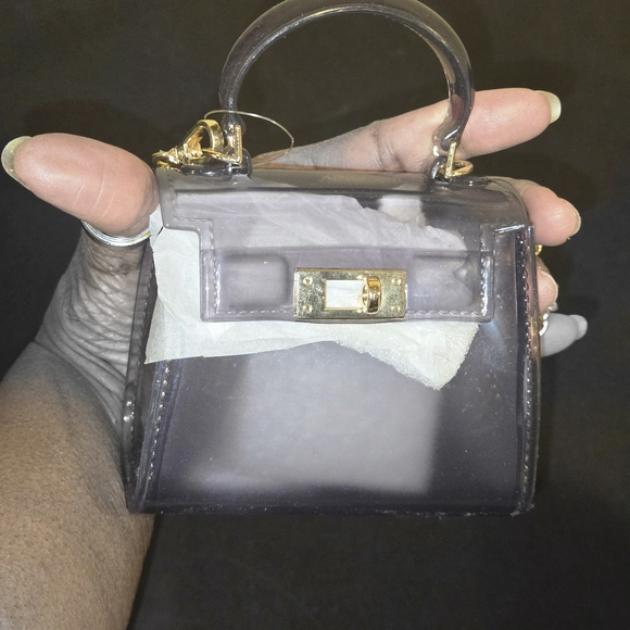 Mini Top-Handle Clear Brown Crossbody Bag with Gold Chain - Picture 2 of 2